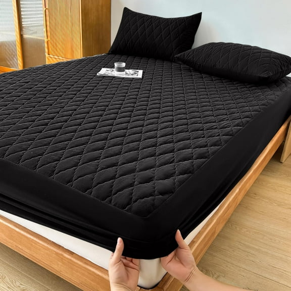 60x80-In Bedding Quilted Waterproof Layered Queen Mattress Protector,Elastic Mattress Cover(Black),Queen Mattress Pad,Waterproof Mattress Pad,Queen Mattress Protector