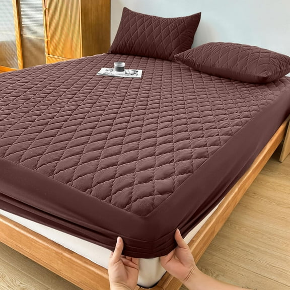 60x80-In Bedding Quilted Waterproof Layered Queen Mattress Protector,Elastic Mattress Cover(Coffee),Queen Mattress Pad,Waterproof Mattress Pad,Mattress Cover Queen Size Bed