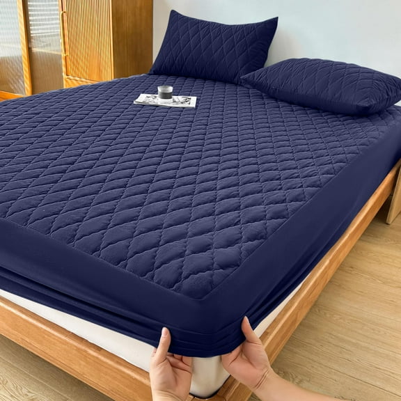 60x80-In Bedding Quilted Waterproof Layered Queen Mattress Protector,Elastic Mattress Cover(Dark Blue),Queen Mattress Pad,Waterproof Mattress Pad,Queen Waterproof Mattress Cover