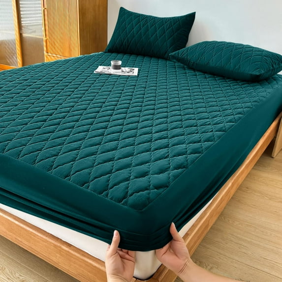 60x80-In Bedding Quilted Waterproof Layered Queen Mattress Protector,Elastic Mattress Cover(Dark Green),Queen Mattress Pad,Waterproof Mattress Pad,Queen Waterproof Mattress Cover