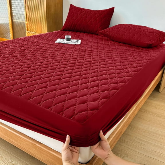 60x80-In Bedding Quilted Waterproof Layered Queen Mattress Protector,Elastic Mattress Cover(Wine),Queen Mattress Pad,Waterproof Mattress Pad,Queen Mattress Protector