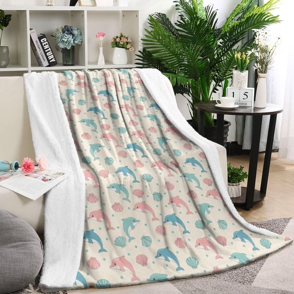 60x80 Inch Flannel Fleece Blanket for Men, Women & Kids, Soft, Lightweight, All-Season,Dolphin Shell Dot Beige Pattern