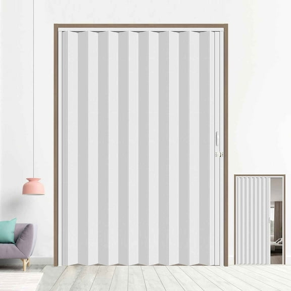 60x80 Inches PVC Accordion Sliding Door with Handle, Lock, and Installation Hardware for Bedroom, Living Room, or Wardrobe - Easy to Install