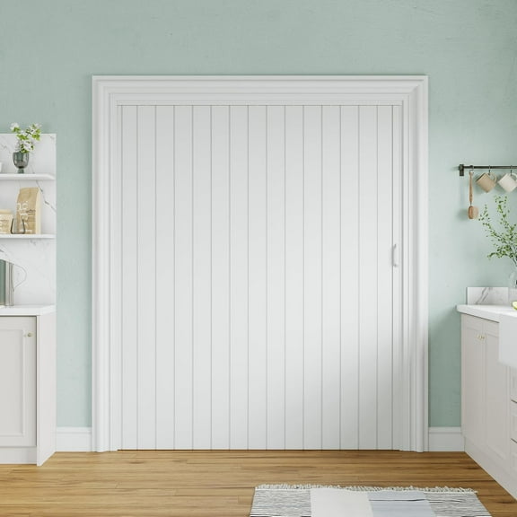 60x80 Inches PVC Accordion Sliding Door with Handle, Lock, and Installation Hardware for Bedroom, Living Room, or Wardrobe - Easy to Install