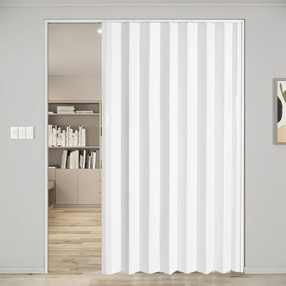60"x80" PVC Accordion Sliding Door with Handle, Lock, Installation Hardware, Bifold Accordion Closet Door for Bedroom, Living Room, or Wardrobe