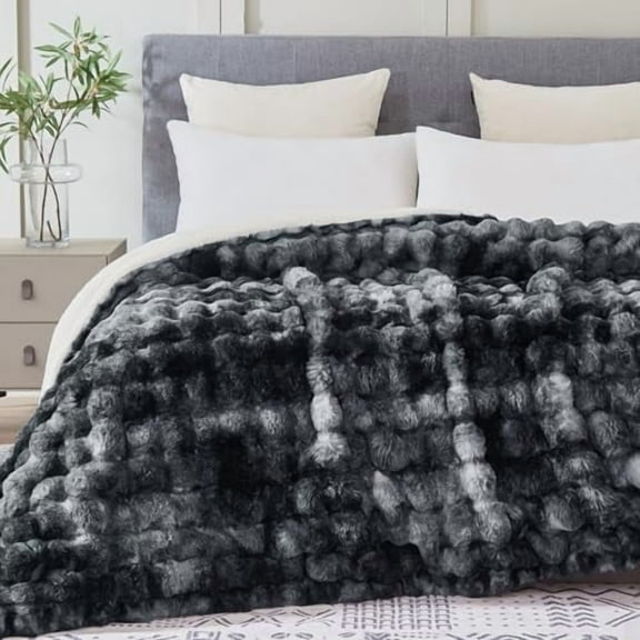 60x80 Inches Ultra-Soft Fuzzy Faux Fur Plush Twin Size Blanket - Thick, Warm Sherpa for Couch, Sofa, Bedroom, Camping - Decorative Blanket for Cozy Warmth, Bubble Black Tie Dye