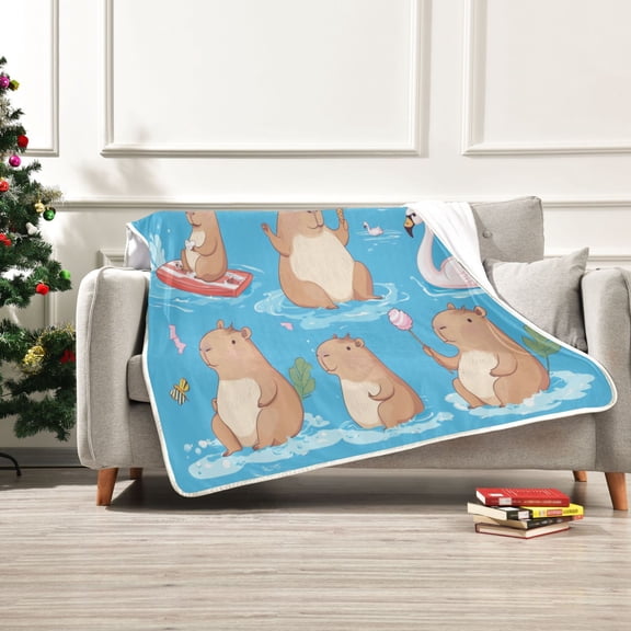 60x80 inch Crystal Fleece & Arctic Fleece Blanket Soft Bed Throws for Home or Camping Capybaras Pattern