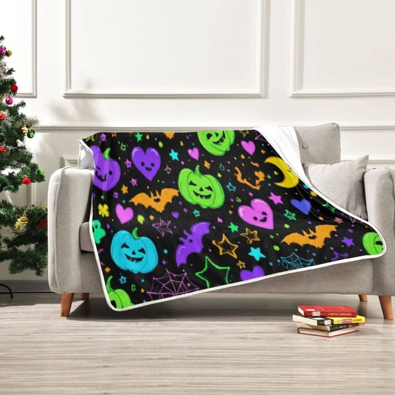 60x80 inch Crystal Fleece & Arctic Fleece Blanket Soft Bed Throws for Home or Camping Colorful Halloween Elements