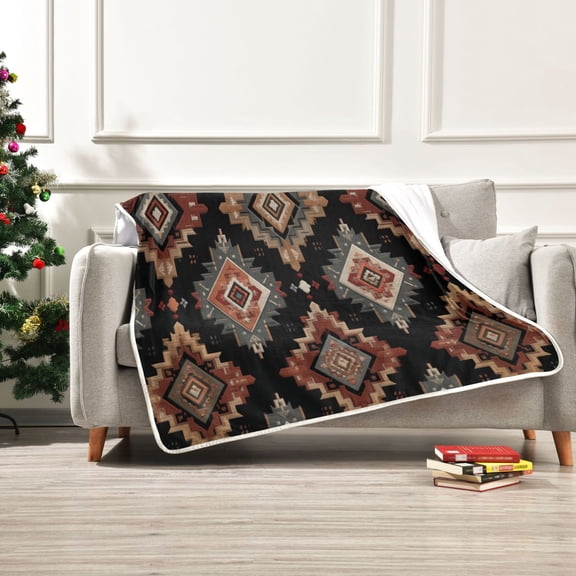 60x80 inch Crystal Fleece & Arctic Fleece Blanket Soft Bed Throws for Home or Camping Earthy Tones Rhombus Shape