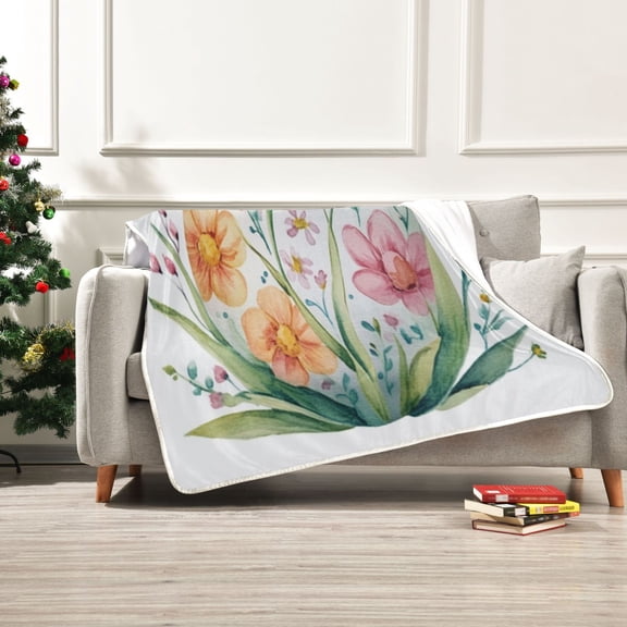 60x80 inch Crystal Fleece & Arctic Fleece Blanket Soft Bed Throws for Home or Camping Easter Egg with Tulips