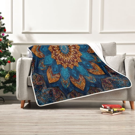 60x80 inch Crystal Fleece & Arctic Fleece Blanket Soft Bed Throws for Home or Camping Intricate Geometric Shapes