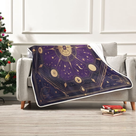 60x80 inch Crystal Fleece & Arctic Fleece Blanket Soft Bed Throws for Home or Camping Purple Celestial Octagon Pattern