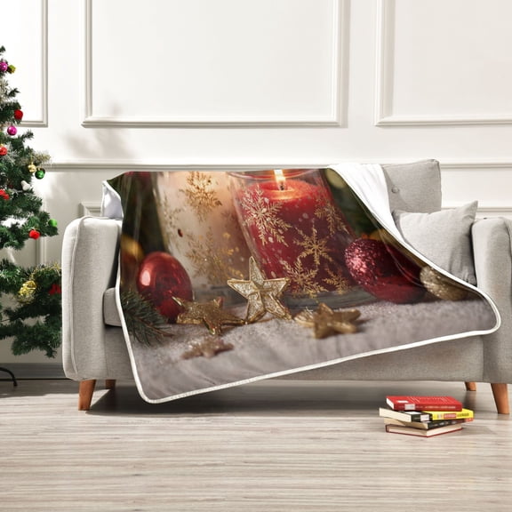 60x80 inch Crystal Fleece & Arctic Fleece Blanket Soft Bed Throws for Home or Camping Red and White Scented Candles Pattern