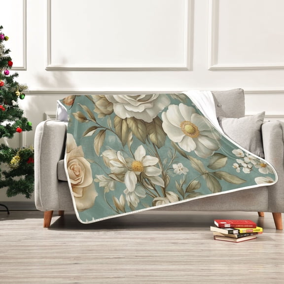 60x80 inch Crystal Fleece & Arctic Fleece Blanket Soft Bed Throws for Home or Camping Vintage Floral Pattern