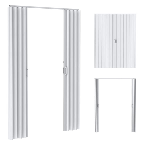 60x80in Accordion Doors Interior, Bifold Accordion, PVC Accordion Folding Door for Doorway, Include Door, Mounting Hardware and Handle, for Closet Bathroom Basement, White