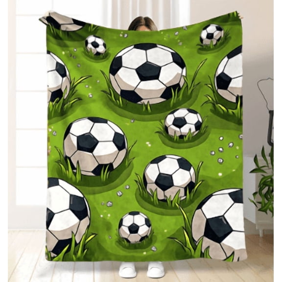 60x80in Extra Large Soccer Ball Flannel Blanket, Heavyweight Soft Warm Bedspread, Machine Washable for Bed Couch, Perfect Gift for Soccer Fans & Sports Room Decor
