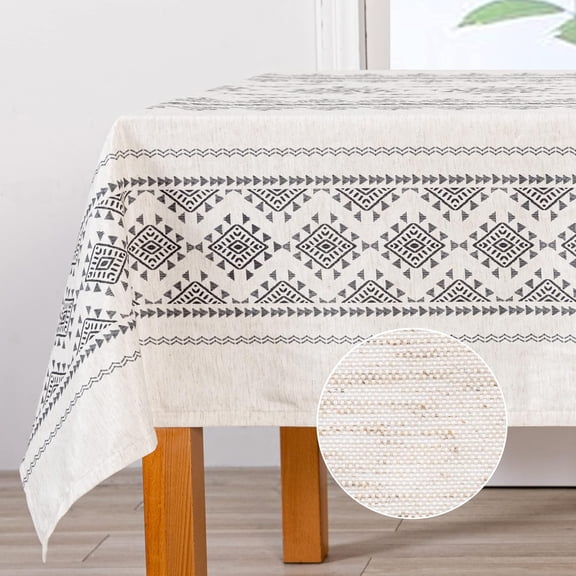 60x84 Boho Rectangle Tablecloth Linen Farmhouse Tablecloth Waterproof Decorative Fabric Table Cloth for Kitchen Dining Bohemian Tablecloth for 4 Feet Table, Grey