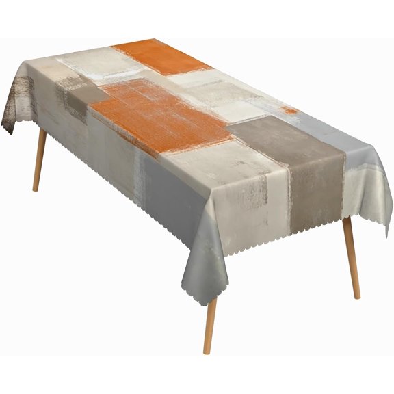 60x84 Inch Abstract Art Rectangle Tablecloth Orange Color Block Grunge Table Cloth Washable Durable Table Cover for Kitchen Dining Bedroom Studio Party Decor