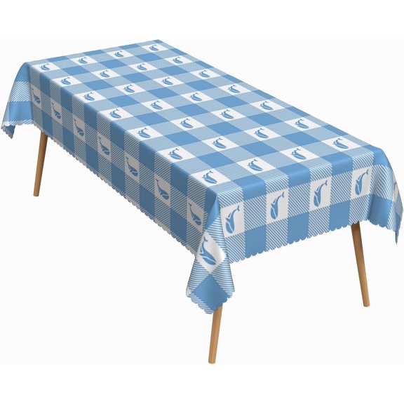60x84 Inch Checkered Rectangle Tablecloth Childish Ocean Whale Blue Plaid Table Cloth Washable Durable Table Cover for Kitchen Dining Picnic Summer Beach Party Decor