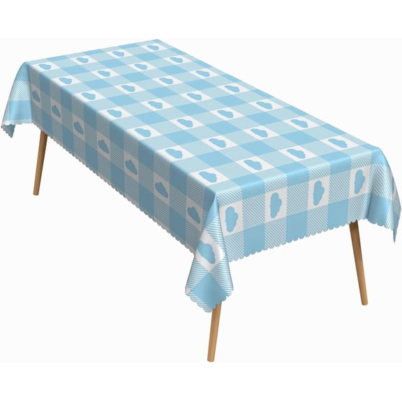 60x84 Inch Checkered Rectangle Tablecloth Light Blue Plaid Sky Cloud Table Cloth Washable Durable Table Cover for Children''s Room Kitchen Dining Party Picnic Decor