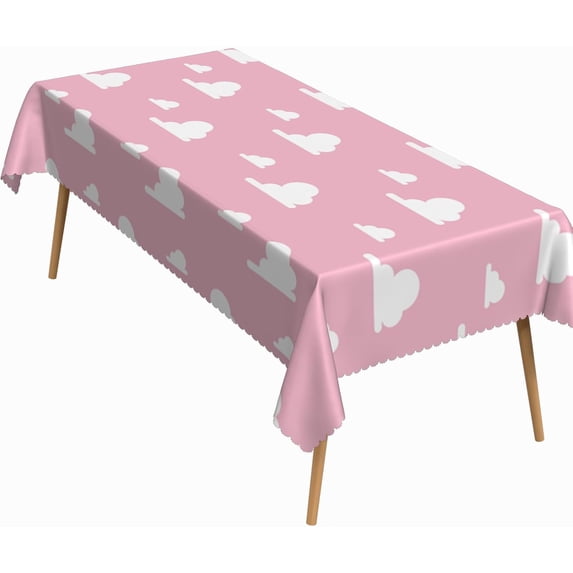 60x84 Inch Children Rectangular Tablecloth Cartoon Sky Cloud Pink Table Cloth Washable Durable Table Cover Suitable for Kids'' Room Bedroom Birthday Party Baby Shower