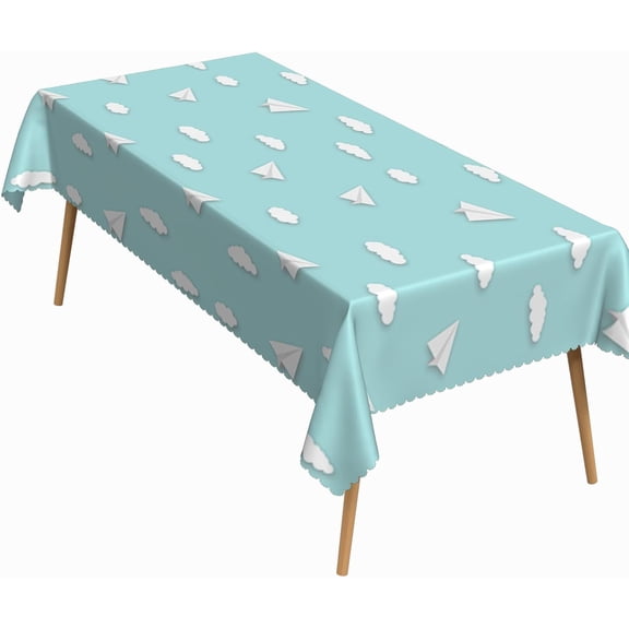 60x84 Inch Children Rectangular Tablecloth Paper Airplane Cloud Table Cloth Washable Durable Table Cover Suitable for Kitchen Kids'' Room Bedroom Outdoor Party Baby Shower