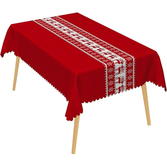 60x84 Inch Christmas Red Linen Table Cloths Rectangle Deer Snowflake Striped Xmas Durable Tablecloth Winter Holiday Table Cover for Dining Room Outdoor Party Tables Decor