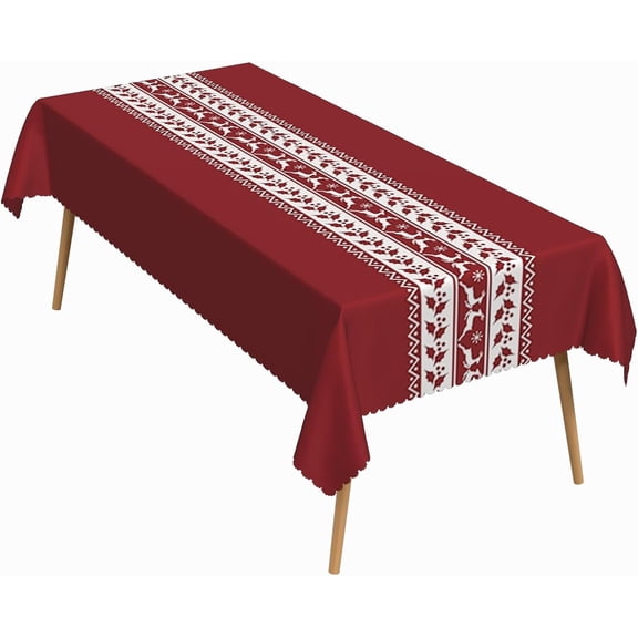 60x84 Inch Christmas Theme Rectangle Tablecloth Reindeer Berries Nordic Xmas Knitting Table Cloth Washable Durable Table Cover for Kitchen Dining Banquet Ugly Christmas Sweater Party Decor