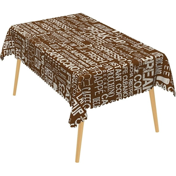 60x84 Inch Coffee Brown Linen Table Cloth Rectangle Coffee Words Seamless Vintage Tablecloths Western Farmhouse Flannel Wipeable Table Cover for Kitchen Dining Room Table Decor