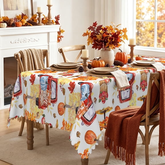 60x84 Inch Fall Tablecloth Red Vintage Truck Pumpkin Maple Leaf Rectangular Table Cover Farmhouse Autumn Harvest Table Cloth for Thanksgiving Kitchen Dining Party