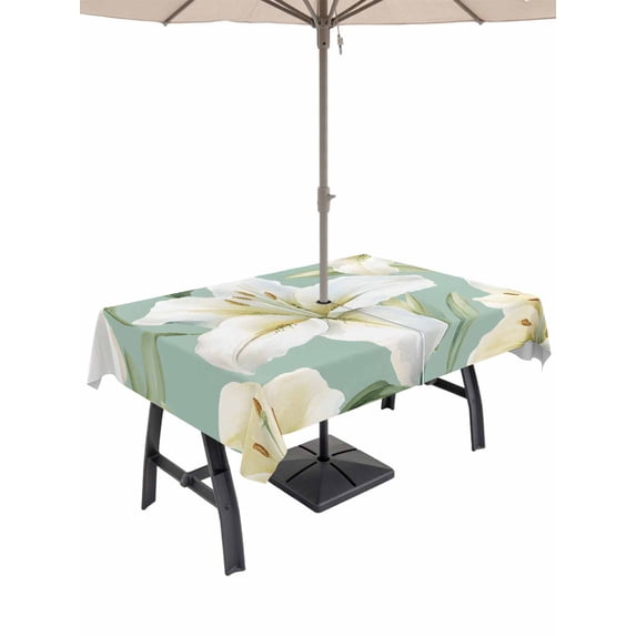 60x84 Inch Outdoor Tablecloth with Umbrella Hole Zipper Rectangle Blooming Flowers Rectangular Tablecloths Outside Waterproof Watercolor Garden Summer Botanical Patio Table Cover for Picnic Party