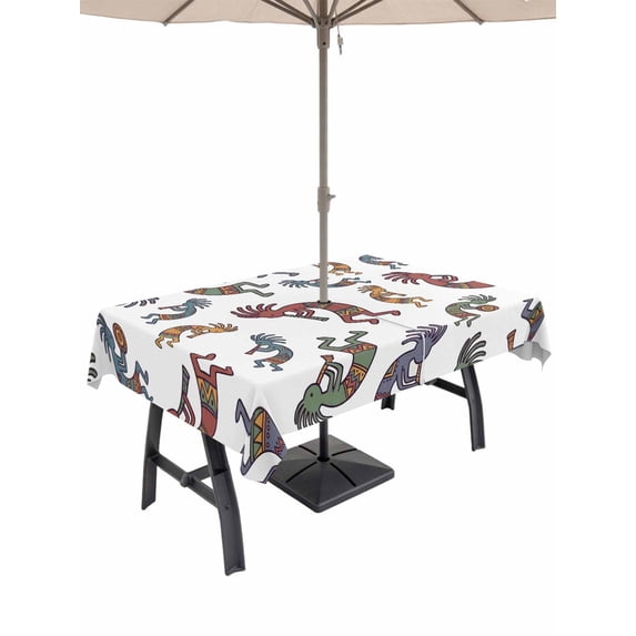 60x84 Inch Outdoor Tablecloth with Umbrella Hole Zipper Rectangle Boho Western Colorful Rectangular Tablecloths Outside Waterproof Vintage Abstract Art Ethnic Tribe Patio Table Cover for Picnic Party
