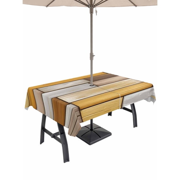 60x84 Inch Outdoor Tablecloth with Umbrella Hole Zipper Rectangle Brown Yellow Vintage Rectangular Tablecloths Outside Waterproof Retro Farmhouse Elegant Pastoral Patio Table Cover for Picnic Party