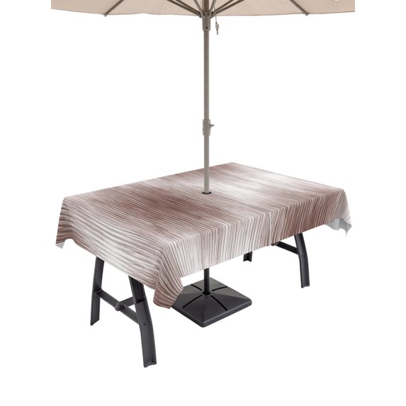 60x84 Inch Outdoor Tablecloth with Umbrella Hole Zipper Rectangle Coffee Brown Striped Rectangular Tablecloths Outside Waterproof Abstract Vertical Streaks Stripes Patio Table Cloth Cover for Picnic