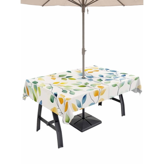 60x84 Inch Outdoor Tablecloth with Umbrella Hole Zipper Rectangle Eucalyptus Leaves Rectangular Tablecloths Outside Waterproof Farmhouse Spring Botanical Vines Patio Table Cover for Picnic Party