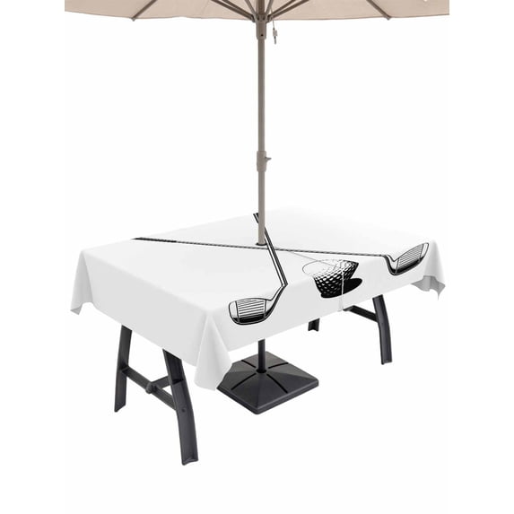 60x84 Inch Outdoor Tablecloth with Umbrella Hole Zipper Rectangle Golf Ball Rectangular Tablecloths Outside Waterproof Minimalist Golf Club Abstract Simple Retro Patio Table Cover for Picnic Party