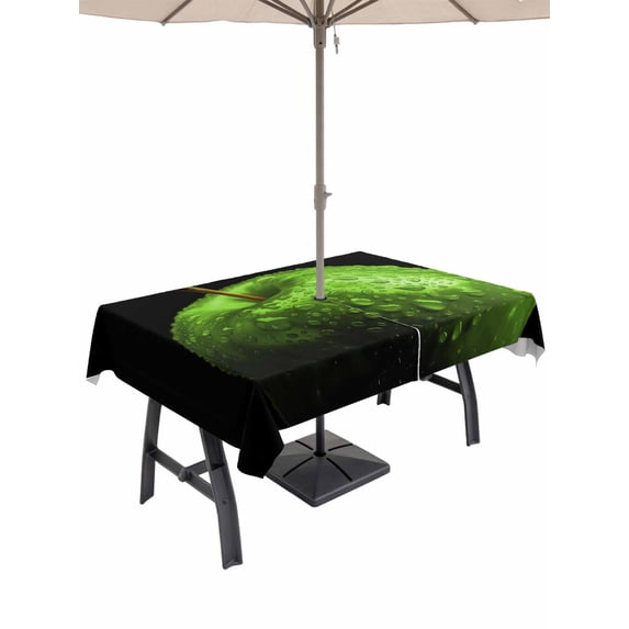 60x84 Inch Outdoor Tablecloth with Umbrella Hole Zipper Rectangle Light Green Fruit Rectangular Tablecloths Outside Waterproof Modern Minimalist Decor Black Background Patio Table Cover for Picnic