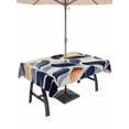 thumbnail image 1 of 60x84 Inch Outdoor Tablecloth with Umbrella Hole Zipper Rectangle Navy Blue Burnt Orange Botanical Rectangular Tablecloths Outside Waterproof Palm Leaf Abstract Patio Table Cover for Picnic Party, 1 of 8