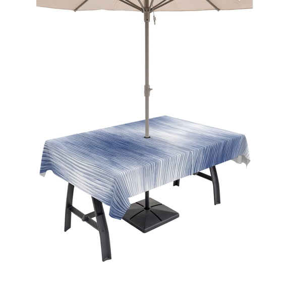 60x84 Inch Outdoor Tablecloth with Umbrella Hole Zipper Rectangle Navy Blue Striped Rectangular Tablecloths Outside Waterproof Abstract Vertical Streaks Stripes Patio Table Cloth Cover for Picnic