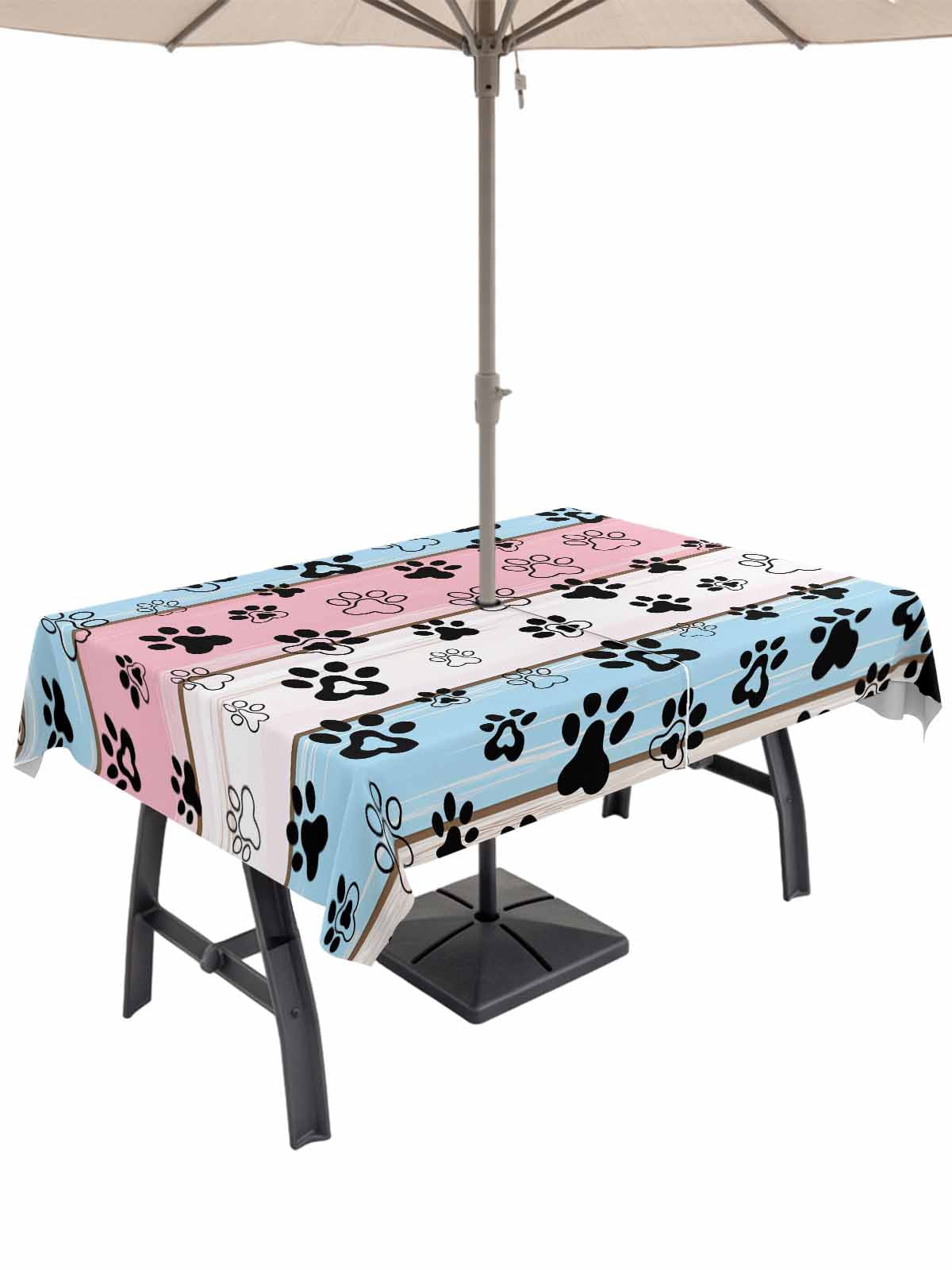 60x84 Inch Outdoor Tablecloth with Umbrella Hole Zipper Rectangle Pink ...