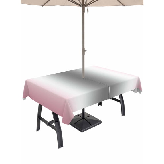 60x84 Inch Outdoor Tablecloth with Umbrella Hole Zipper Rectangle Pink Grey Rectangular Tablecloths Outside Waterproof Gray Farmhouse Modern Rustic Patio Table Cloth Cover for Picnic Party