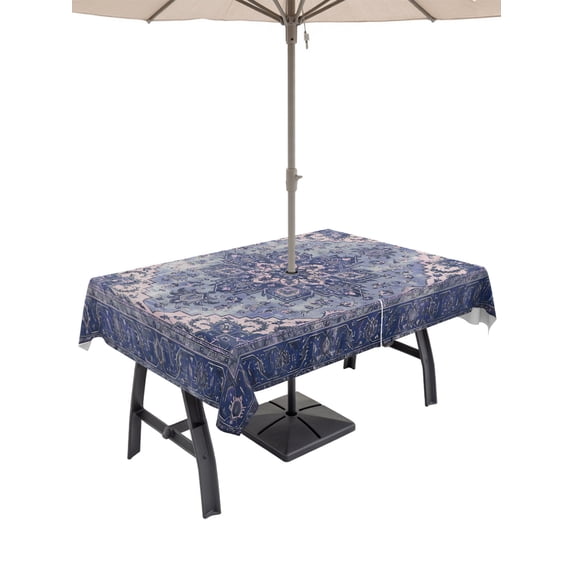 60x84 Inch Outdoor Tablecloth with Umbrella Hole Zipper Rectangle Retro Bohemia Rectangular Tablecloths Waterproof Southwest Ethnic Tribal Geometric Print Purple Patio Table Cloth Cover for Picnic