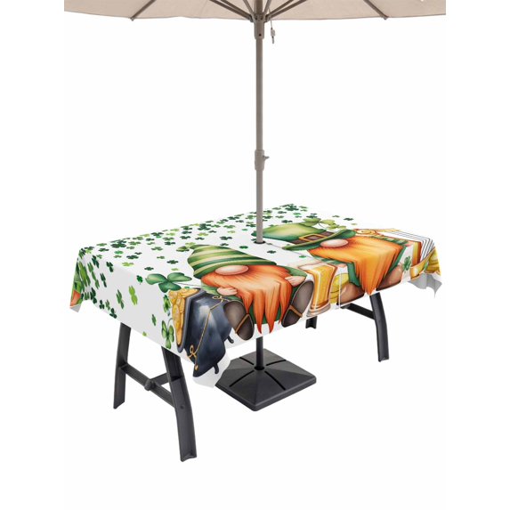 60x84 Inch Outdoor Tablecloth with Umbrella Hole Zipper Rectangle St. Patrick's Day Rectangular Tablecloths Outside Waterproof Lucky Shamrocks Harp Beer Spring Plants Patio Table Cover for Picnic