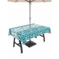 thumbnail image 1 of 60x84 Inch Outdoor Tablecloth with Umbrella Hole Zipper Rectangle Teal Floral Rectangular Tablecloths Outside Waterproof Botanical Blossom Motif Boho Grey Stripes Patio Table Cover for Picnic Party, 1 of 8