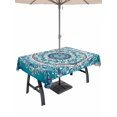 thumbnail image 1 of 60x84 Inch Outdoor Tablecloth with Umbrella Hole Zipper Rectangle Turquoise Boho Flowers Rectangular Tablecloths Outside Waterproof Retro Ethnic Abstract Floral Art Patio Table Cover for Picnic Party, 1 of 8