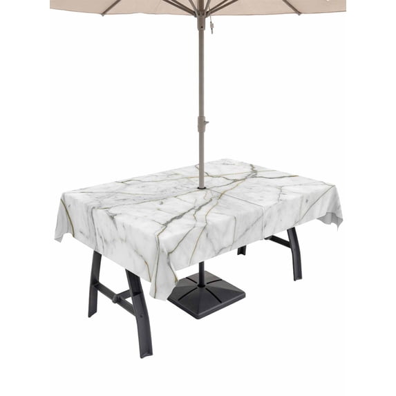 60x84 Inch Outdoor Tablecloth with Umbrella Hole Zipper Rectangle White Marble Rectangular Tablecloths Outside Waterproof Modern Abstract Art Ink Painting Patio Table Cloth Cover for Picnic Party