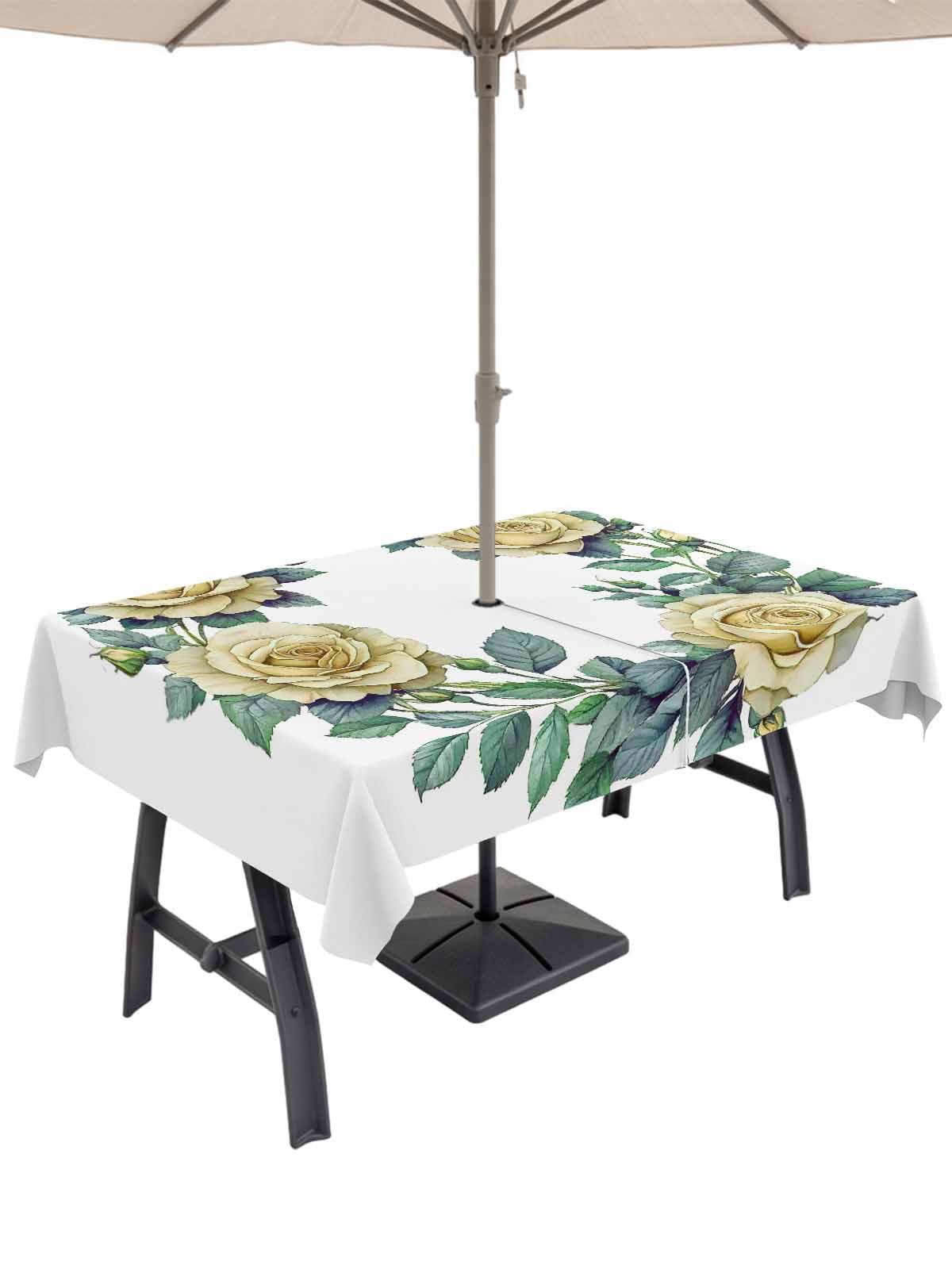 60x84 Inch Outdoor Tablecloth with Umbrella Hole Zipper Rectangle ...