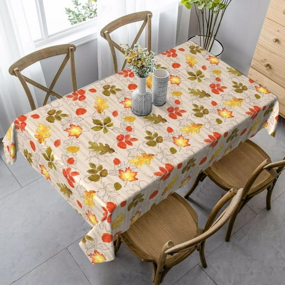 60x84 Inch Rectangle/Oblong Tablecloth - Orange Green Yellow Leaves Waterproof Polyester Table Cover for Fall/Winter Thanksgiving Holiday Dining Room & Kitchen Decoration
