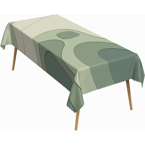 60x84 Inch Stripe Rectangular Tablecloth Green Splicing Curved Line Table Cloth Waterproof Durable Table Cover for Kitchen Dining Office Home Decor
