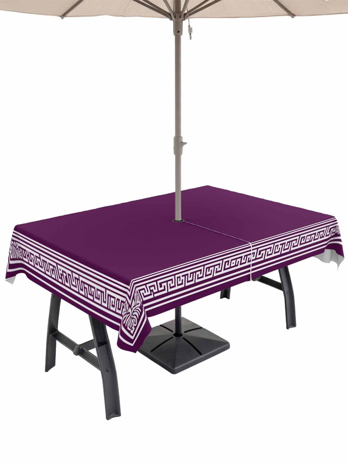 60x84 Tablecloth Rectangle, Dark Purple Greek Key Outdoor Tablecloth ...